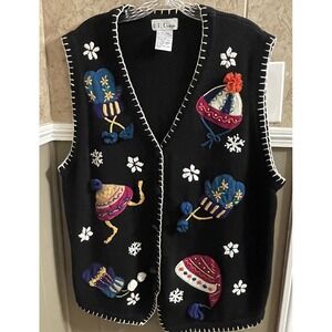 B P Design Winter Hats Themed Sweater Vest Women's Size XL Black